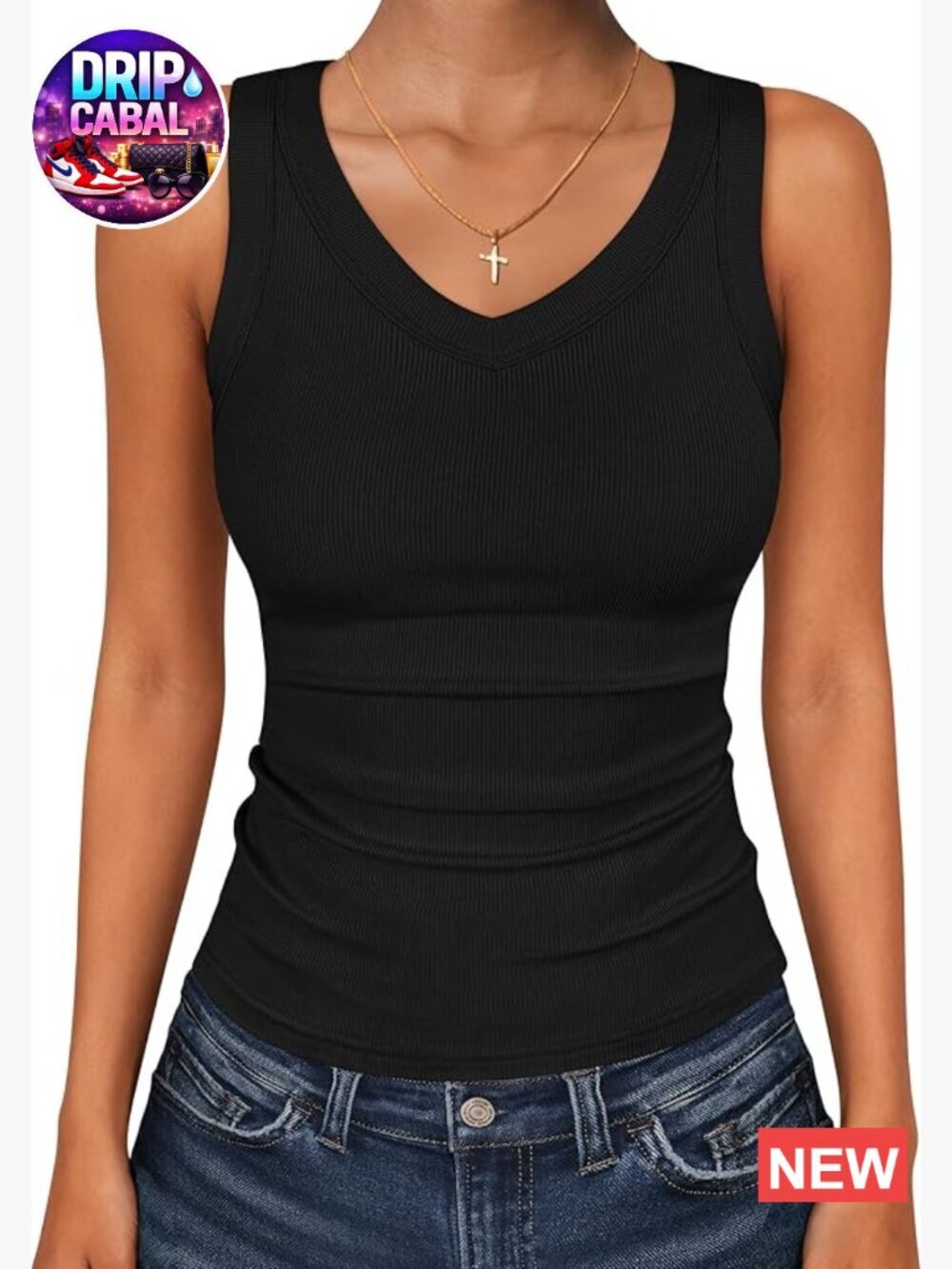 V Neck Ribbed Knit Slim Fitted Sleeveless Tank Top Casual Summer